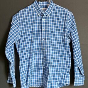 Made in New England Men's XL Blue Plaid Cotton Blend Button-Down Shirt